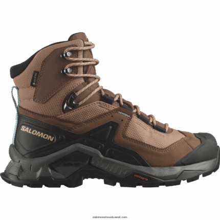أحذية المشي الجلدية النسائية - Quest element gore-tex Salomon موكا موس / بيوتر / أزرق بحري B8DLV1135