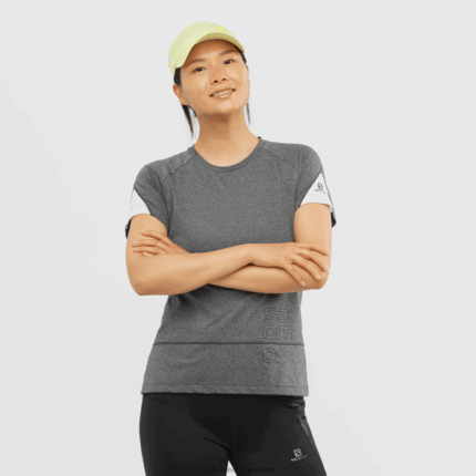 تي شيرت نسائي قصير الأكمام - رسم متقاطع Salomon أسود / هيذر / أبيض B8DLV892