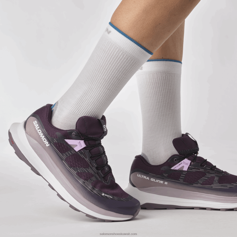 ⁦حذاء الجري تريل النسائي - Ultra Glide 2 gore-tex Salomon الباذنجان / أبيض / منظر القمر B8DLV1520⁩ - الصورة ⁦4⁩